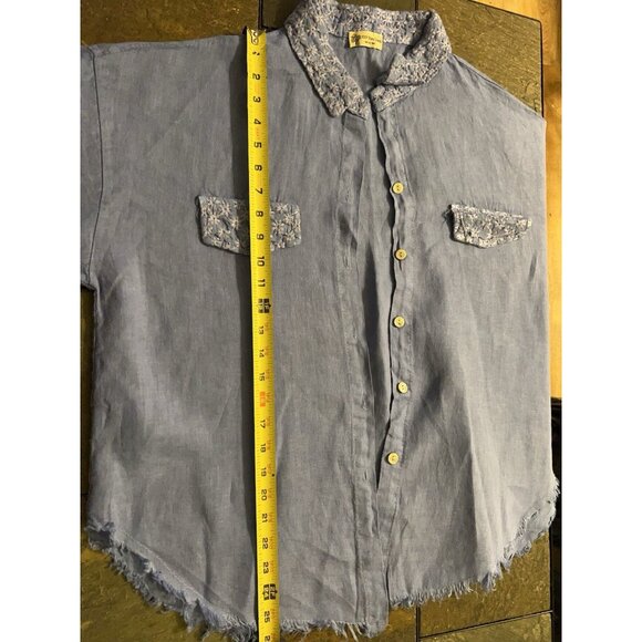 100 % Pure Linen Shirt Women Vintage Linen Made In Italy Embroidered Collar Sz M - Picture 3 of 11